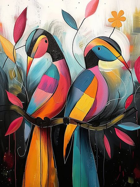 Fröhliches Vogel-Design | Frühling von Abstraktes Gemälde