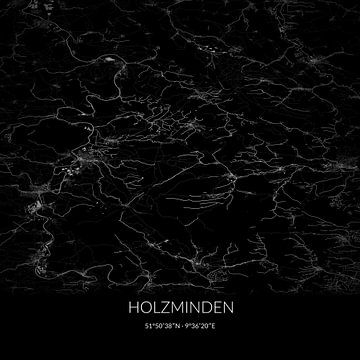Black and white map of Holzminden, Lower Saxony, Germany. by Rezona