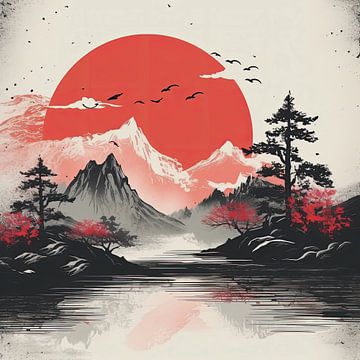 Japanse inktschilderij landschap van Erika Kaisersot