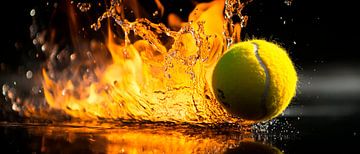 Tennis ball meets water and fire by Poster Art Shop