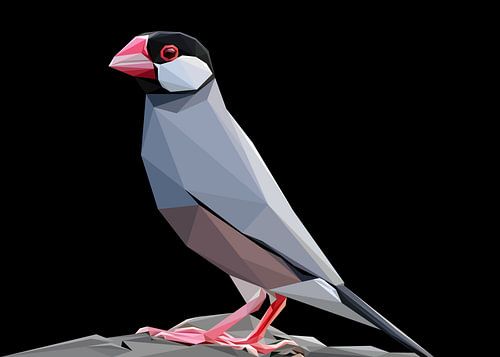 Moineau de Java sur pierre Low Poly Abstrait