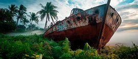 Roestig schip in de jungle van Poster Art Shop