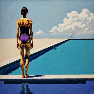 Composition avec une fille sur une piscine