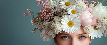 Floral wreath and dreamy eyes by Poster Art Shop