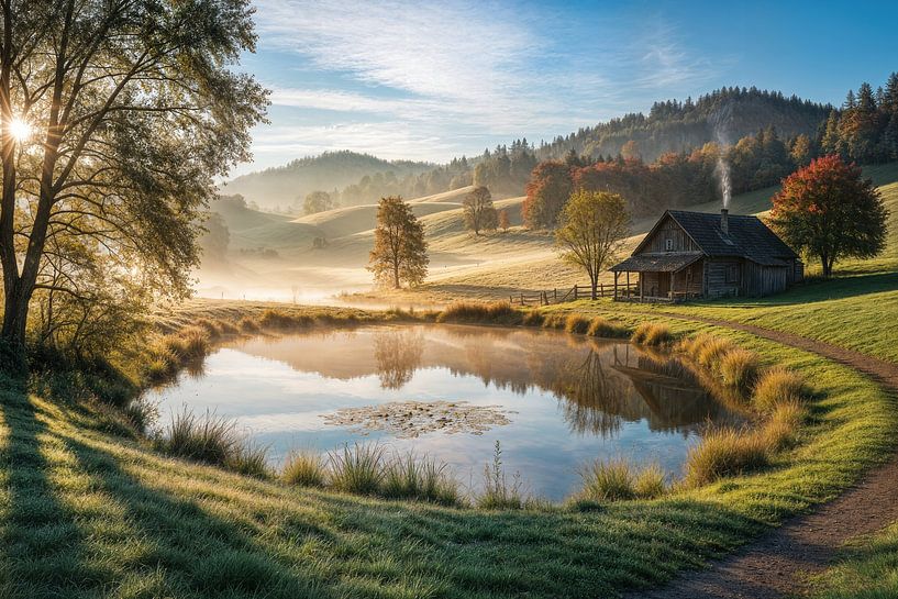Cabin by Pond Reflecting Landscape by Markus Gann