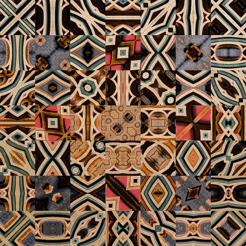 Abstract werk op basis van middeleeuws houtsnijwerk