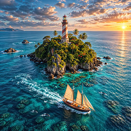 Fantasy Wall Art & Poster: ELVARION – The Lighthouse of the Rising Sun by INFERAURUM - Dark Fantasy Wall Art & Poster