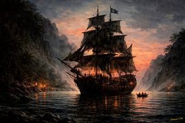 Um 1718 Blackbeards berüchtigtes Flaggschiff, die „Queen Anne’s Revenge“