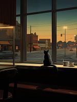 Kattenkunst in de stijl van Edward Hopper (Nr.2)