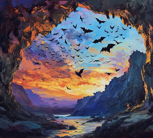 Peinture des chauves-souris Coucher de soleil