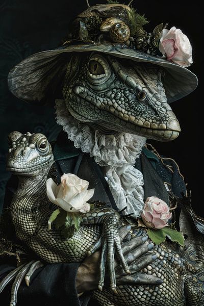 Krokodil als maffiabaas gangster met zwarte achtergrond van Digitale Schilderijen