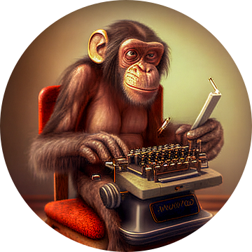 Portret van een chimpansee bij een oude typemachine van Animaflora PicsStock