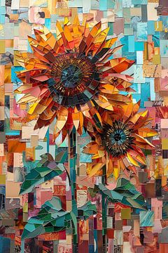 Farbenfrohe Sonnenblumen-Collage Mit Geometrischen Formen von Felix Brönnimann