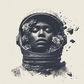Floral Astronaut – Portrait spatial surréaliste sur PixelMint.