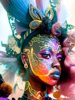 Dark-skinned girl with a drawn festive face.