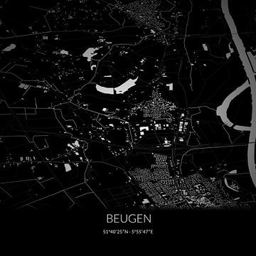Schwarz-weiße Karte von Beugen, Nordbrabant. von Rezona