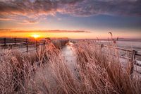 A beautiful winter sunrise over the Lauwersmeer National Park