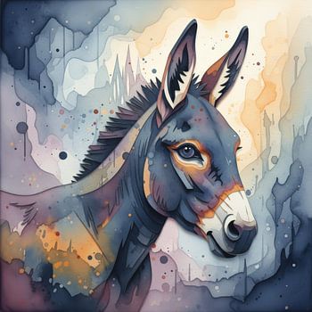 Watercolor Painting of a Donkey