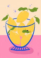 Lemons in a Bowl Retro Illustration