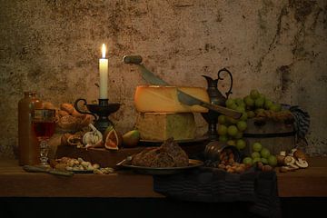 Stilleben mit Käse, Brot und Obst von FotoBob