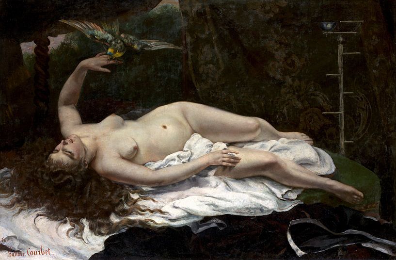 Woman with parrot, Gustave Courbet by Schilders Gilde