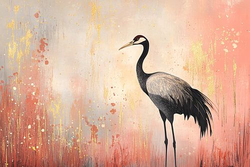 Sierlijke kraanvogel met gouden accenten