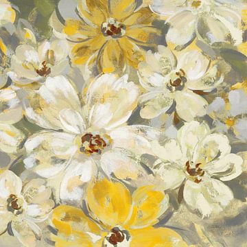 Verspreide lente bloemblaadjes geel grijs gewas, Silvia Vassileva van Wild Apple