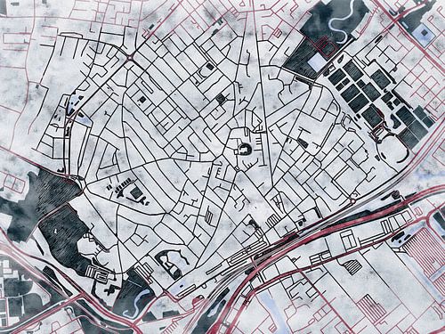 Kaart van Beverwijk in de stijl 'White Winter'