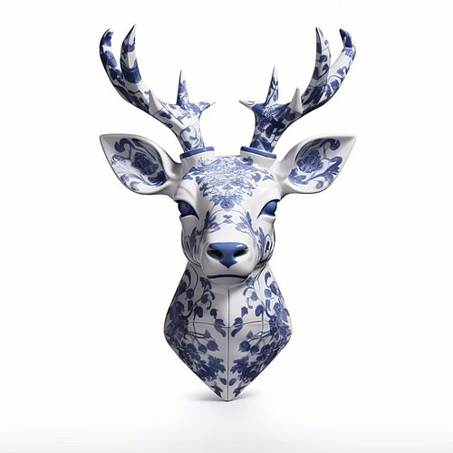 Hunting trophy deer in delft blue