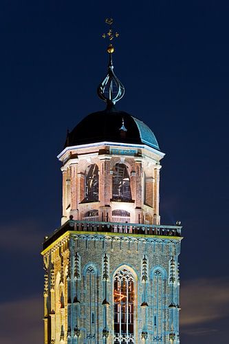 Top of the Lebuïnus church in Deventer illuminated by Anton de Zeeuw