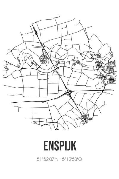 Enspijk (Gelderland) | Landkaart | Zwart-wit van Stad & Wand