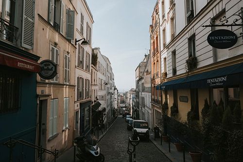 Classic Parisian street in the Montmartre are of Paris