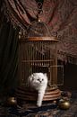 Bird has flown, kitten escapes birdcage by Elles Rijsdijk thumbnail