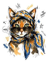Écharpe « Stay Cool Cat » à motif paisley « & » – Illustration de chat dessinée à la main