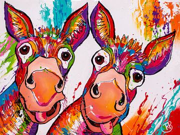 Vrolijke ezels in wit van Happy Paintings