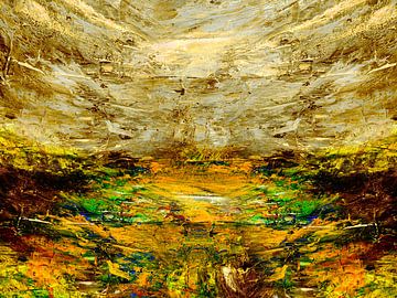 Abstract krachtig schilderij landschap van Beeldmeester