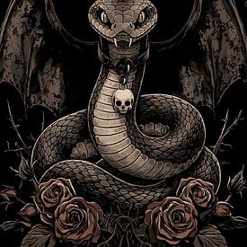 Winged serpent with skull and roses by Pixelbull Design