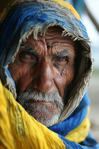 AI portret met kleuren van de Oekraïense vlag