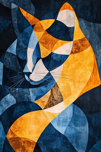 Kubistische abstracte kat schilderij