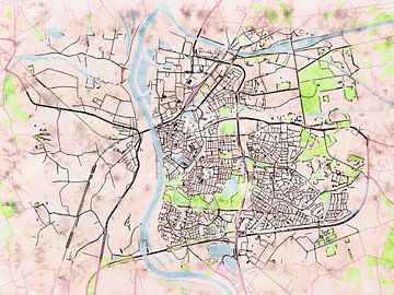 Kaart van Zutphen in de stijl 'Soothing Spring' van Maporia