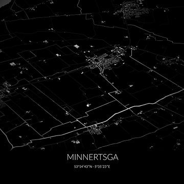 Black-and-white map of Minnertsga, Fryslan. by Rezona