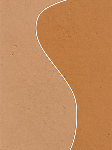 Modern Minimalistisch Abstract:  Organische witte lijn op warm terracotta en zandtinten