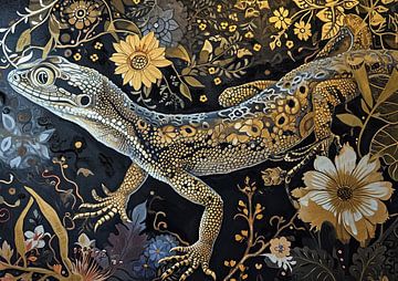 Lizard in Bloom | Luxury Animal Art sur Art Merveilleux