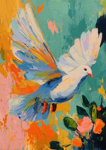 Pigeon blanc dans une explosion de couleurs vives par Niklas Maximilian