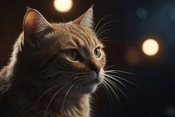 De stille majesteit van een kat bij avondlicht van De Muurdecoratie