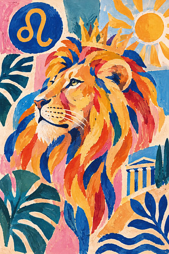 Sun King Lion Painting – Leo Zodiac Art