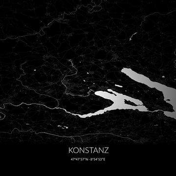 Zwart-witte landkaart van Konstanz, Baden-Württemberg, Duitsland. van Rezona