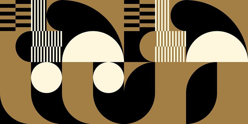 Abstrakte geometrische Retro-Kunst in Gold, Schwarz und Off-White Nr. 12 von Dina Dankers
