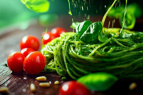Verse pasta met basilicum en tomaten