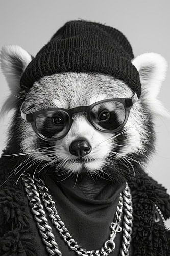 Rode Panda Met Zonnebril En Modieuze Kleren